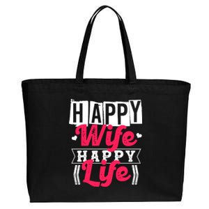 Happy Wife Happy Life Gift For Good Husbands Gift Cotton Canvas Jumbo Tote