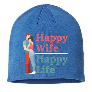 Happy Wife Happy Life Gift For Good Husbands Gift Sustainable Beanie