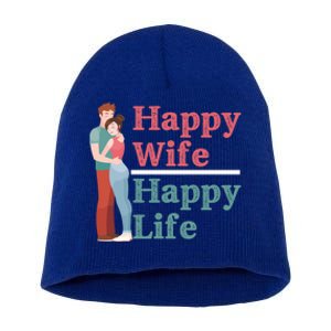 Happy Wife Happy Life Gift For Good Husbands Gift Short Acrylic Beanie