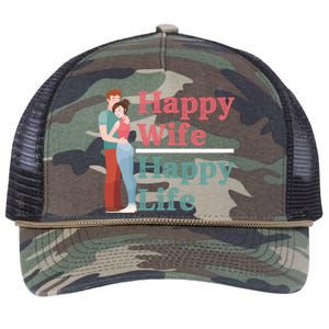 Happy Wife Happy Life Gift For Good Husbands Gift Retro Rope Trucker Hat Cap