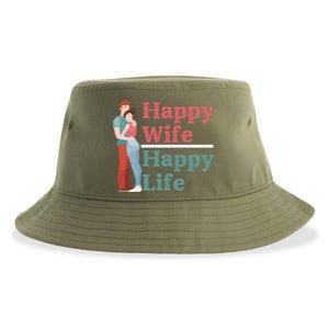 Happy Wife Happy Life Gift For Good Husbands Gift Sustainable Bucket Hat