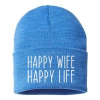 Happy Wife Happy Life Wedding Funny Husband Love Vintage Gift Sustainable Knit Beanie