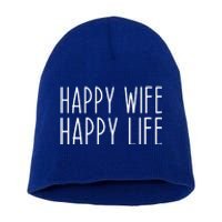 Happy Wife Happy Life Wedding Funny Husband Love Vintage Gift Short Acrylic Beanie