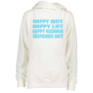 Happy Wife Happy Life Funny Wife Joke For Your Husband Meaningful Gift Womens Funnel Neck Pullover Hood