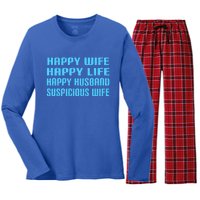 Happy Wife Happy Life Funny Wife Joke For Your Husband Meaningful Gift Women's Long Sleeve Flannel Pajama Set 