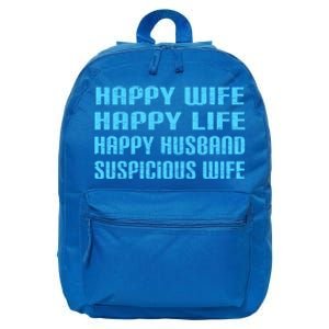 Happy Wife Happy Life Funny Wife Joke For Your Husband Meaningful Gift 16 in Basic Backpack