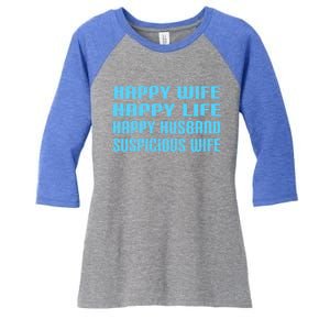 Happy Wife Happy Life Funny Wife Joke For Your Husband Meaningful Gift Women's Tri-Blend 3/4-Sleeve Raglan Shirt