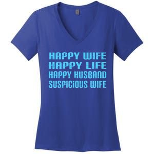 Happy Wife Happy Life Funny Wife Joke For Your Husband Meaningful Gift Women's V-Neck T-Shirt