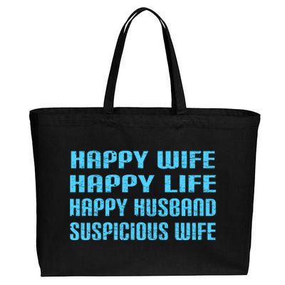 Happy Wife Happy Life Funny Wife Joke For Your Husband Meaningful Gift Cotton Canvas Jumbo Tote