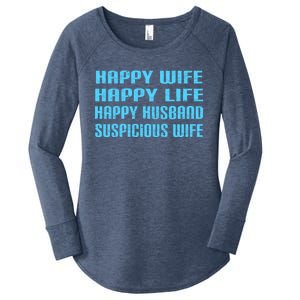 Happy Wife Happy Life Funny Wife Joke For Your Husband Meaningful Gift Women's Perfect Tri Tunic Long Sleeve Shirt