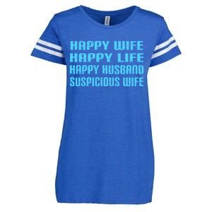 Happy Wife Happy Life Funny Wife Joke For Your Husband Meaningful Gift Enza Ladies Jersey Football T-Shirt