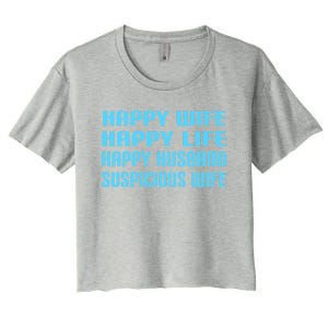 Happy Wife Happy Life Funny Wife Joke For Your Husband Meaningful Gift Women's Crop Top Tee