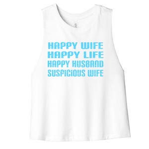 Happy Wife Happy Life Funny Wife Joke For Your Husband Meaningful Gift Women's Racerback Cropped Tank