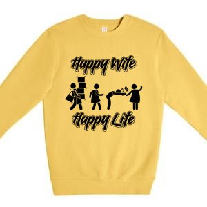 Happy Wife Happy Life – Wife Joke Funny Anniversary Wife Pun Cute Gift Premium Crewneck Sweatshirt