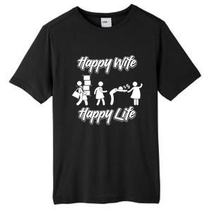 Happy Wife Happy Life – Wife Joke Funny Anniversary Wife Pun Cute Gift Tall Fusion ChromaSoft Performance T-Shirt