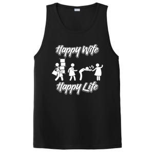 Happy Wife Happy Life – Wife Joke Funny Anniversary Wife Pun Cute Gift PosiCharge Competitor Tank