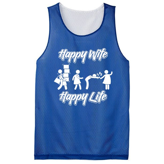 Happy Wife Happy Life – Wife Joke Funny Anniversary Wife Pun Cute Gift Mesh Reversible Basketball Jersey Tank