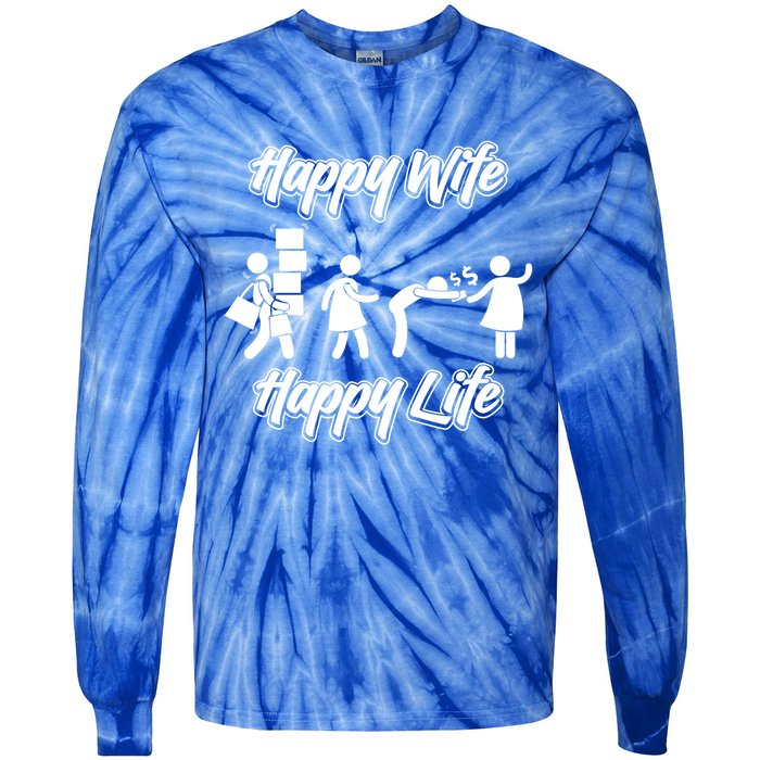 Happy Wife Happy Life – Wife Joke Funny Anniversary Wife Pun Cute Gift Tie-Dye Long Sleeve Shirt