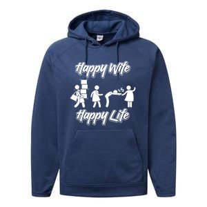 Happy Wife Happy Life – Wife Joke Funny Anniversary Wife Pun Cute Gift Performance Fleece Hoodie