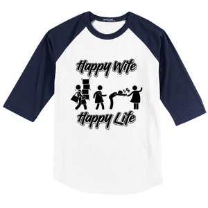 Happy Wife Happy Life – Wife Joke Funny Anniversary Wife Pun Cute Gift Baseball Sleeve Shirt