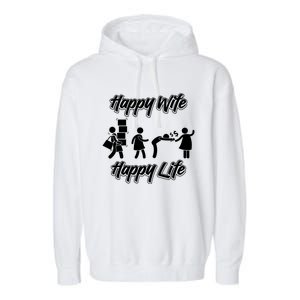 Happy Wife Happy Life – Wife Joke Funny Anniversary Wife Pun Cute Gift Garment-Dyed Fleece Hoodie