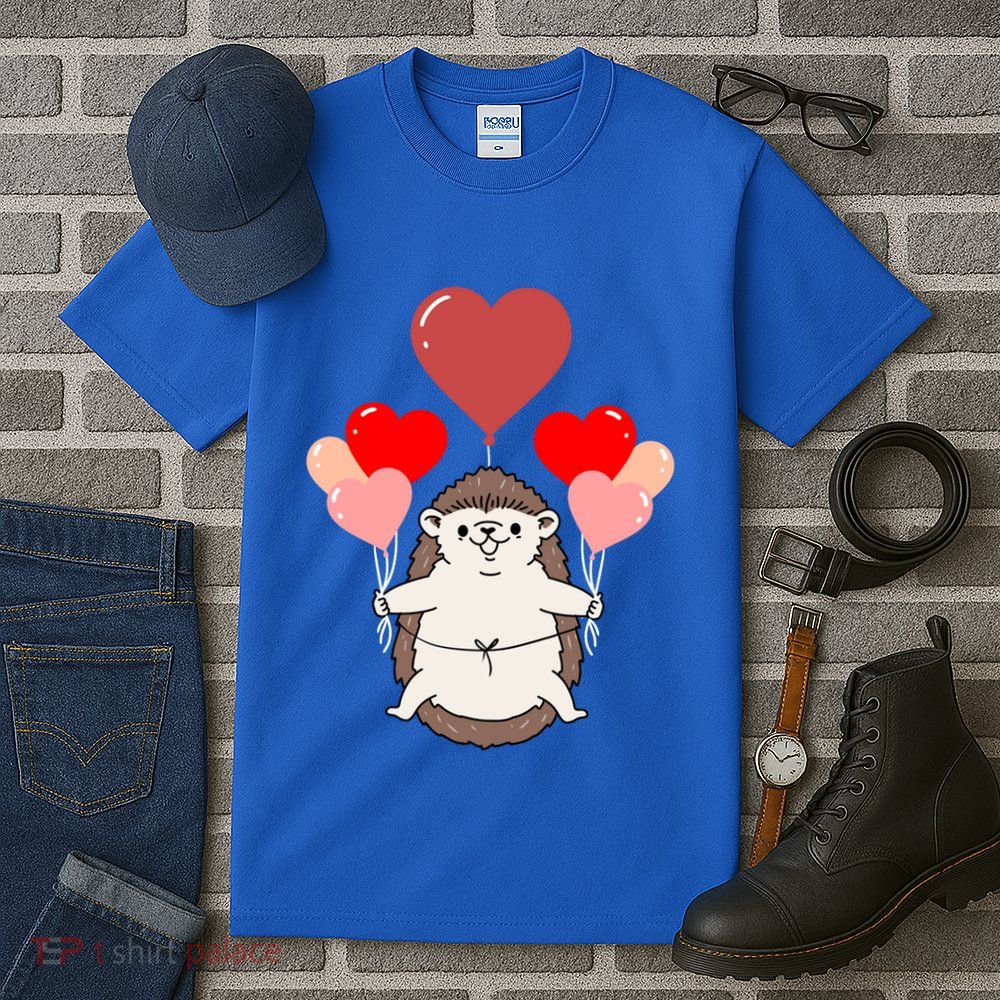 Hedgehog With Heart Balloons Valentines Day Hedgehog Gift Tall T-Shirt