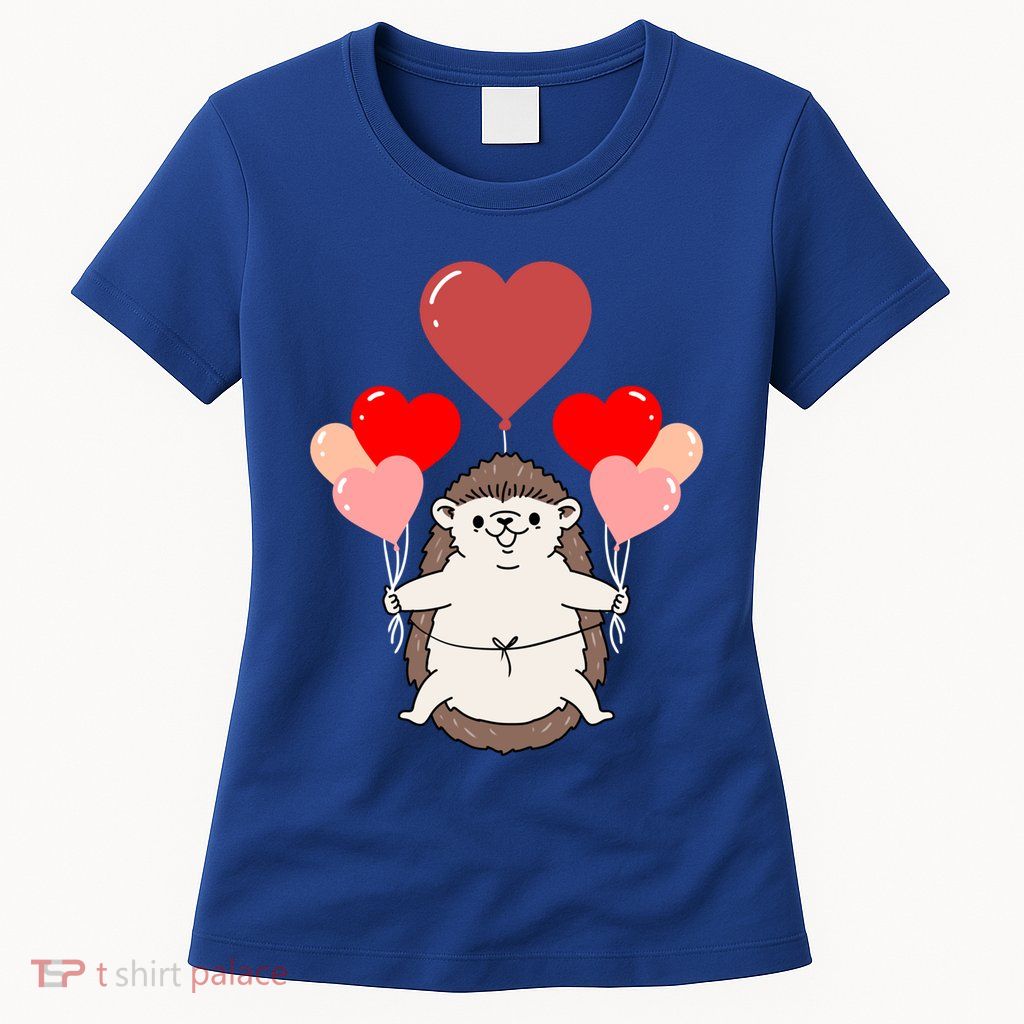 Hedgehog With Heart Balloons Valentines Day Hedgehog Gift Womens T-Shirt