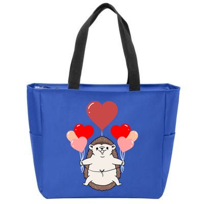 Hedgehog With Heart Balloons Valentines Day Hedgehog Gift Zip Tote Bag