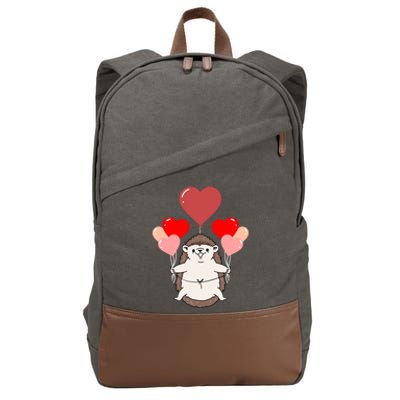 Hedgehog With Heart Balloons Valentines Day Hedgehog Gift Cotton Canvas Backpack