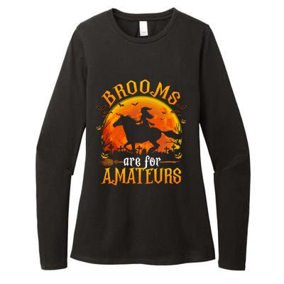 Horses Witch Halloween Funny Brooms Are For Amateurs Womens CVC Long Sleeve Shirt