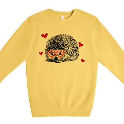 Hedgehog With Heart Glasses Valentines Day Hedgie Mom Cute Gift Premium Crewneck Sweatshirt