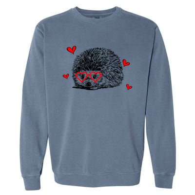 Hedgehog With Heart Glasses Valentines Day Hedgie Mom Cute Gift Garment-Dyed Sweatshirt