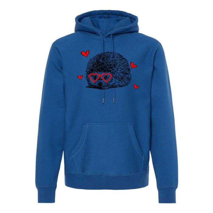 Hedgehog With Heart Glasses Valentines Day Hedgie Mom Cute Gift Premium Hoodie