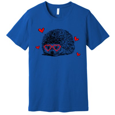 Hedgehog With Heart Glasses Valentines Day Hedgie Mom Cute Gift Premium T-Shirt