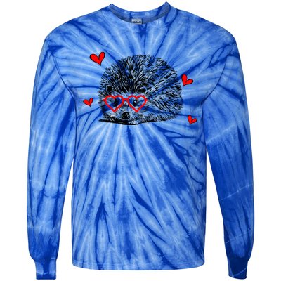 Hedgehog With Heart Glasses Valentines Day Hedgie Mom Cute Gift Tie-Dye Long Sleeve Shirt