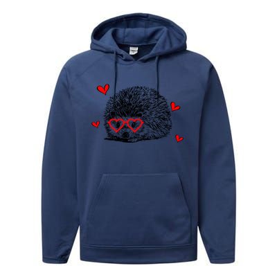 Hedgehog With Heart Glasses Valentines Day Hedgie Mom Cute Gift Performance Fleece Hoodie