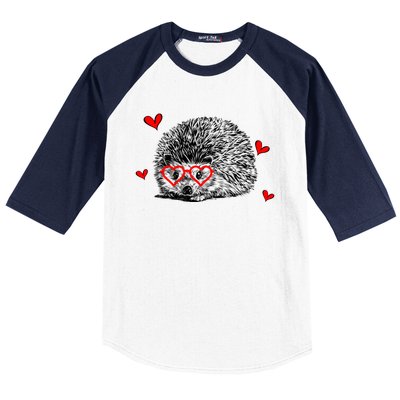 Hedgehog With Heart Glasses Valentines Day Hedgie Mom Cute Gift Baseball Sleeve Shirt