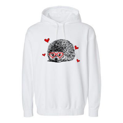 Hedgehog With Heart Glasses Valentines Day Hedgie Mom Cute Gift Garment-Dyed Fleece Hoodie