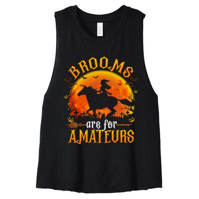 Horses Witch Halloween Funny Brooms Are For Amateurs Women's Racerback Cropped Tank