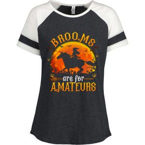 Horses Witch Halloween Funny Brooms Are For Amateurs Enza Ladies Jersey Colorblock Tee