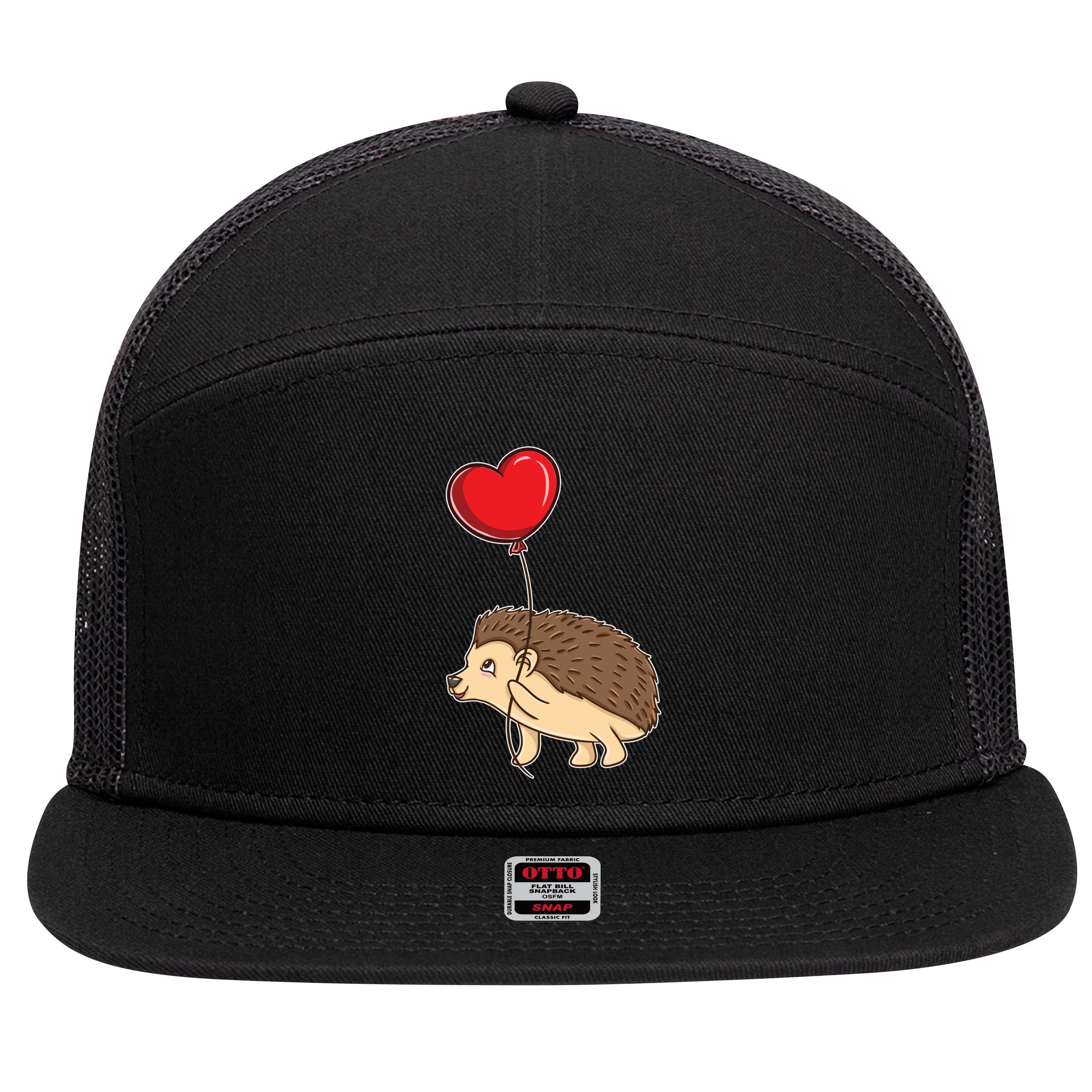 Hedgehog With Heart Balloon Valentines Day Gift 7 Panel Mesh Trucker Snapback Hat