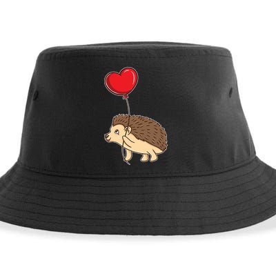 Hedgehog With Heart Balloon Valentines Day Gift Sustainable Bucket Hat