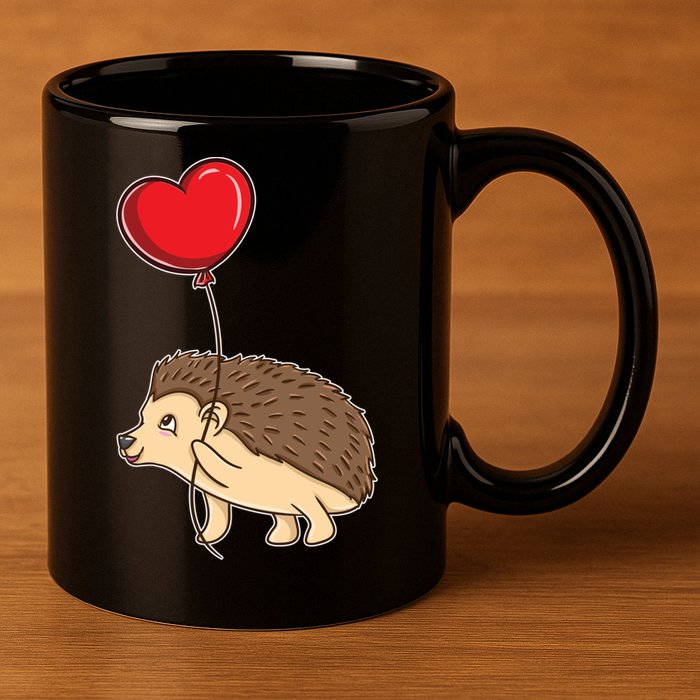 Hedgehog With Heart Balloon Valentines Day Gift 11oz C Handle Ceramic Mug