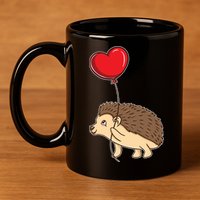Hedgehog With Heart Balloon Valentines Day Gift 11oz C Handle Ceramic Mug