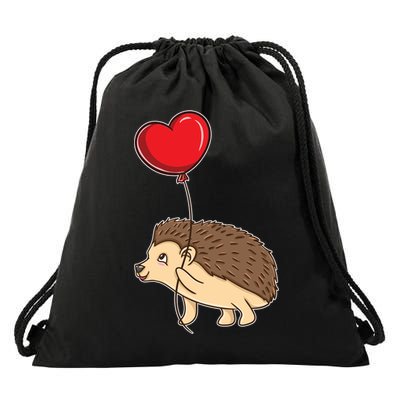 Hedgehog With Heart Balloon Valentines Day Gift Drawstring Bag