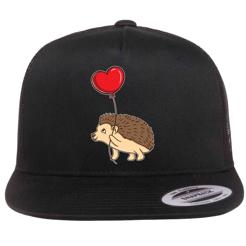 Hedgehog With Heart Balloon Valentines Day Gift Flat Bill Trucker Hat