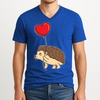 Hedgehog With Heart Balloon Valentines Day Gift V-Neck T-Shirt