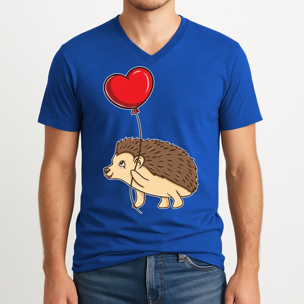 Hedgehog With Heart Balloon Valentines Day Gift V-Neck T-Shirt