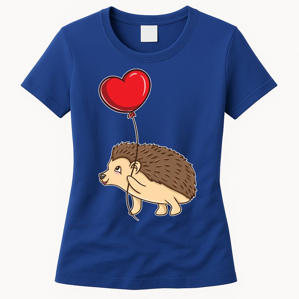 Hedgehog With Heart Balloon Valentines Day Gift Womens T-Shirt