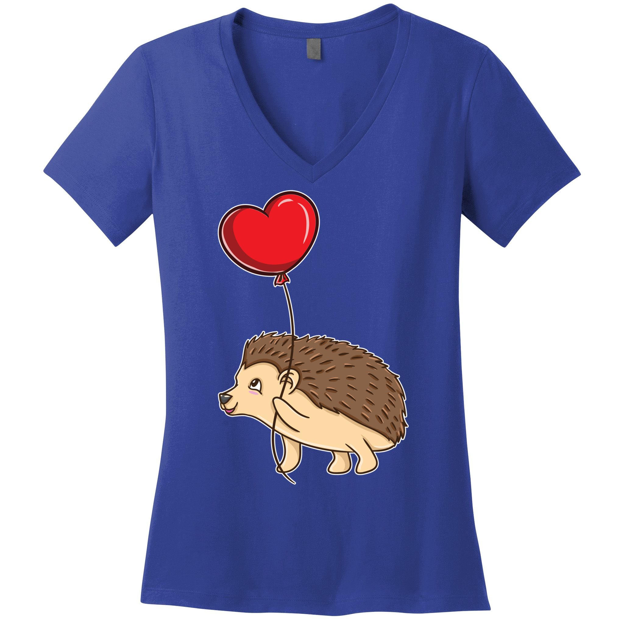 Hedgehog With Heart Balloon Valentines Day Gift Women's V-Neck T-Shirt